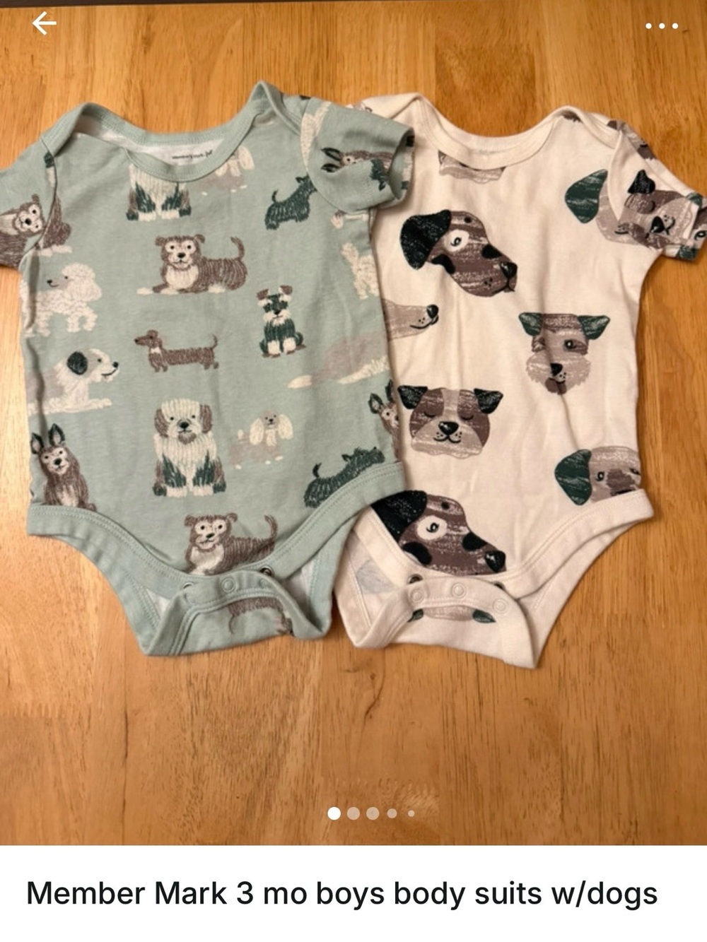 Member Mark Baby Boys Dog-Print One-Piece Bodysuit - Sage Green and White